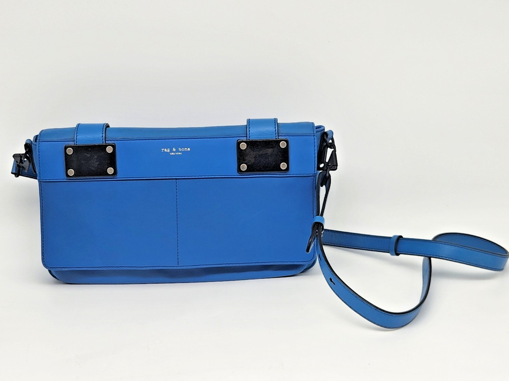 Rag & Bone Blue Leather Pilot Crossbody Flap Shoulder Bag Clutch